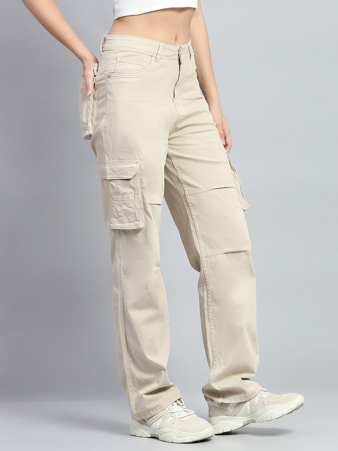 Women Beige Solid Regular Fit Cargo