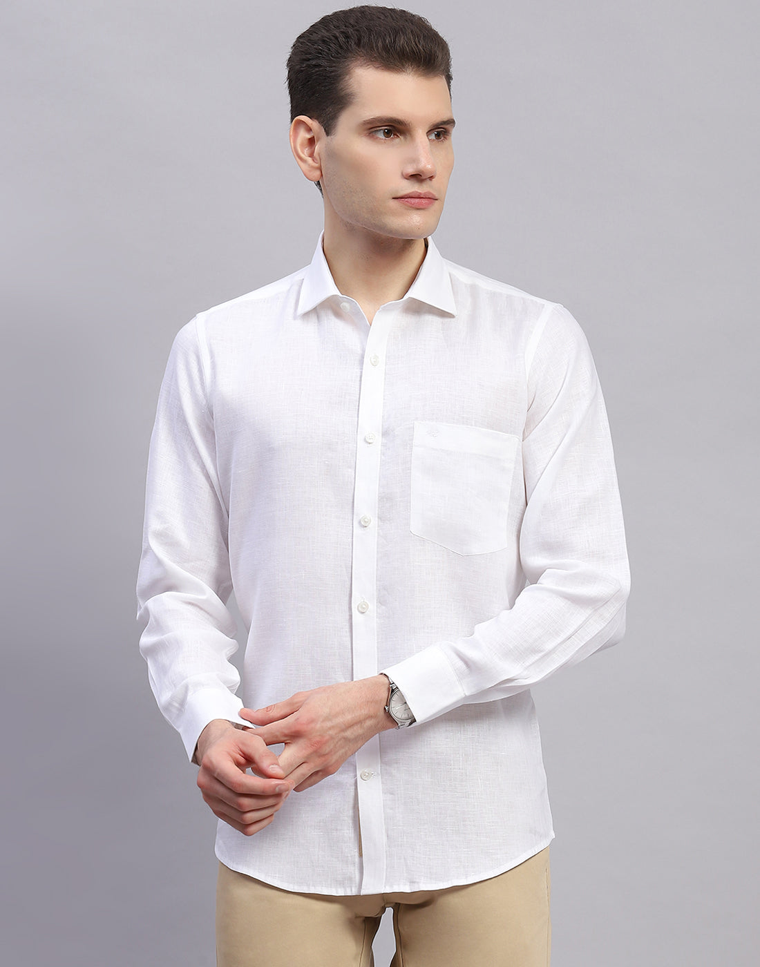 Men White Solid Collar Full Sleeve Shirt