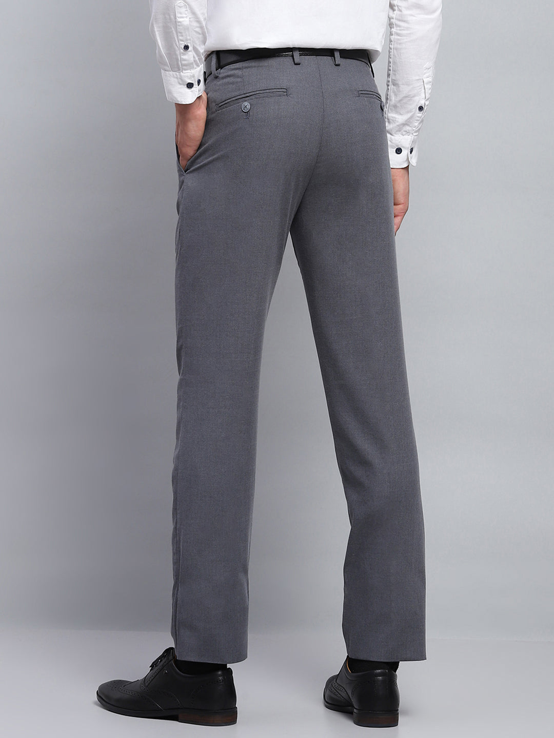 Men Grey Solid Smart Fit Trouser