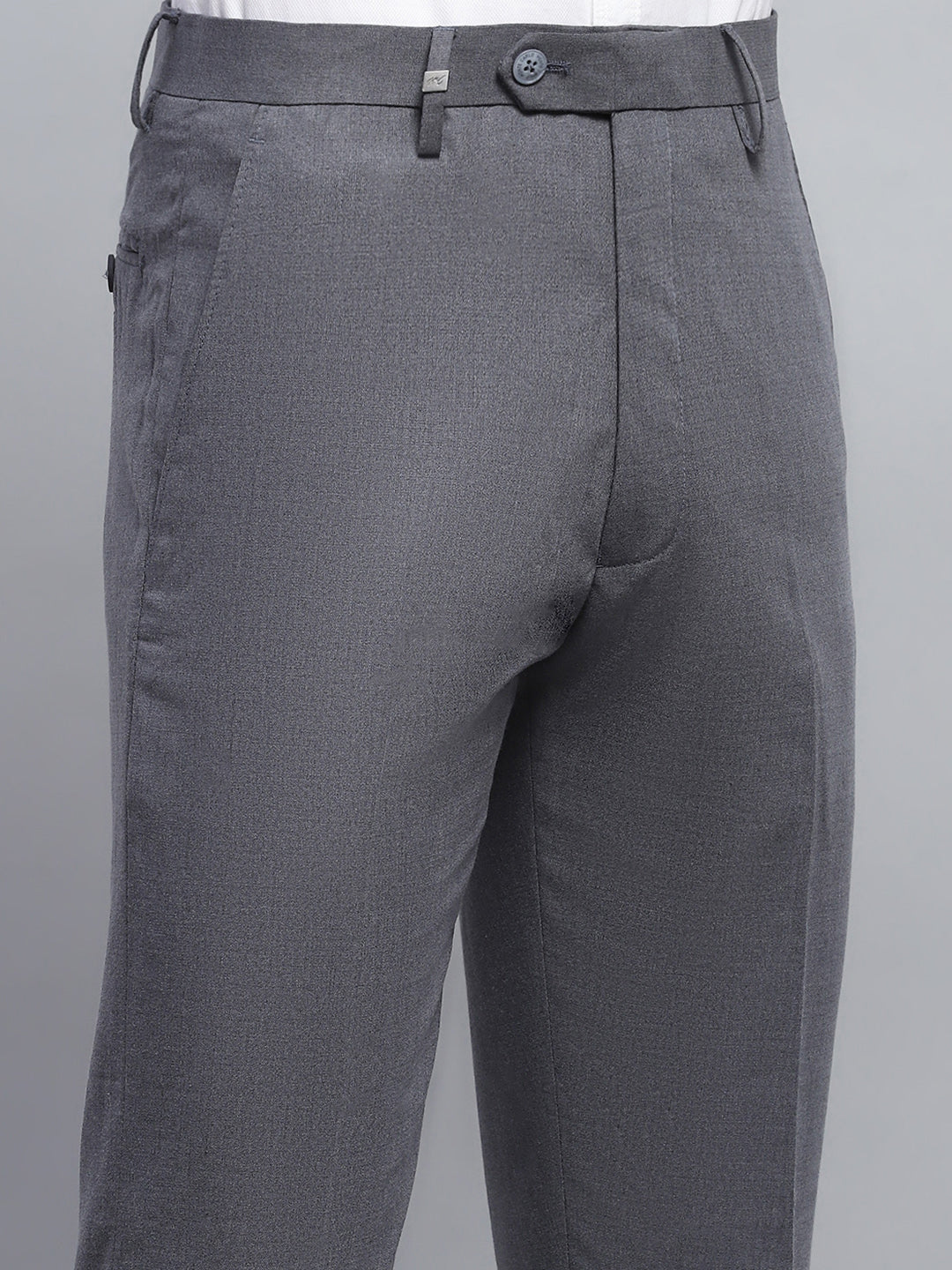 Men Grey Solid Smart Fit Trouser