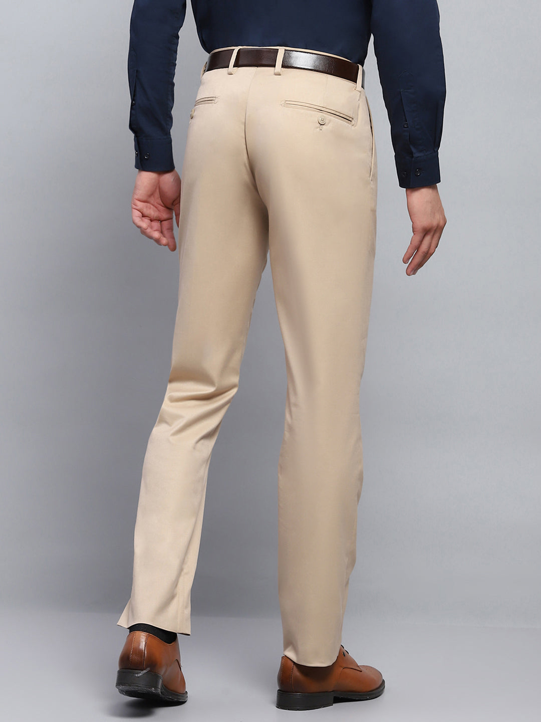 Men Beige Solid Smart Fit Trouser