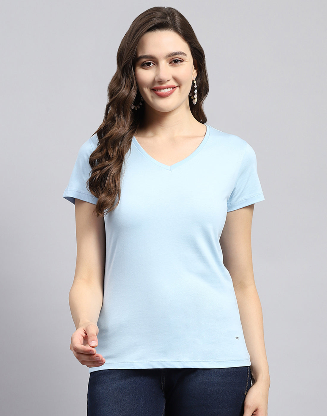 Women Pink & Blue Solid V Neck Half Sleeve Top (Pack of 2)