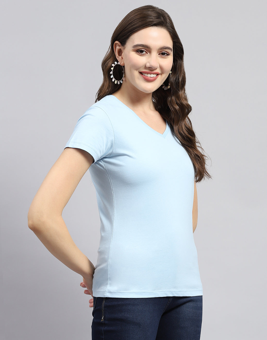 Women Pink & Blue Solid V Neck Half Sleeve Top (Pack of 2)