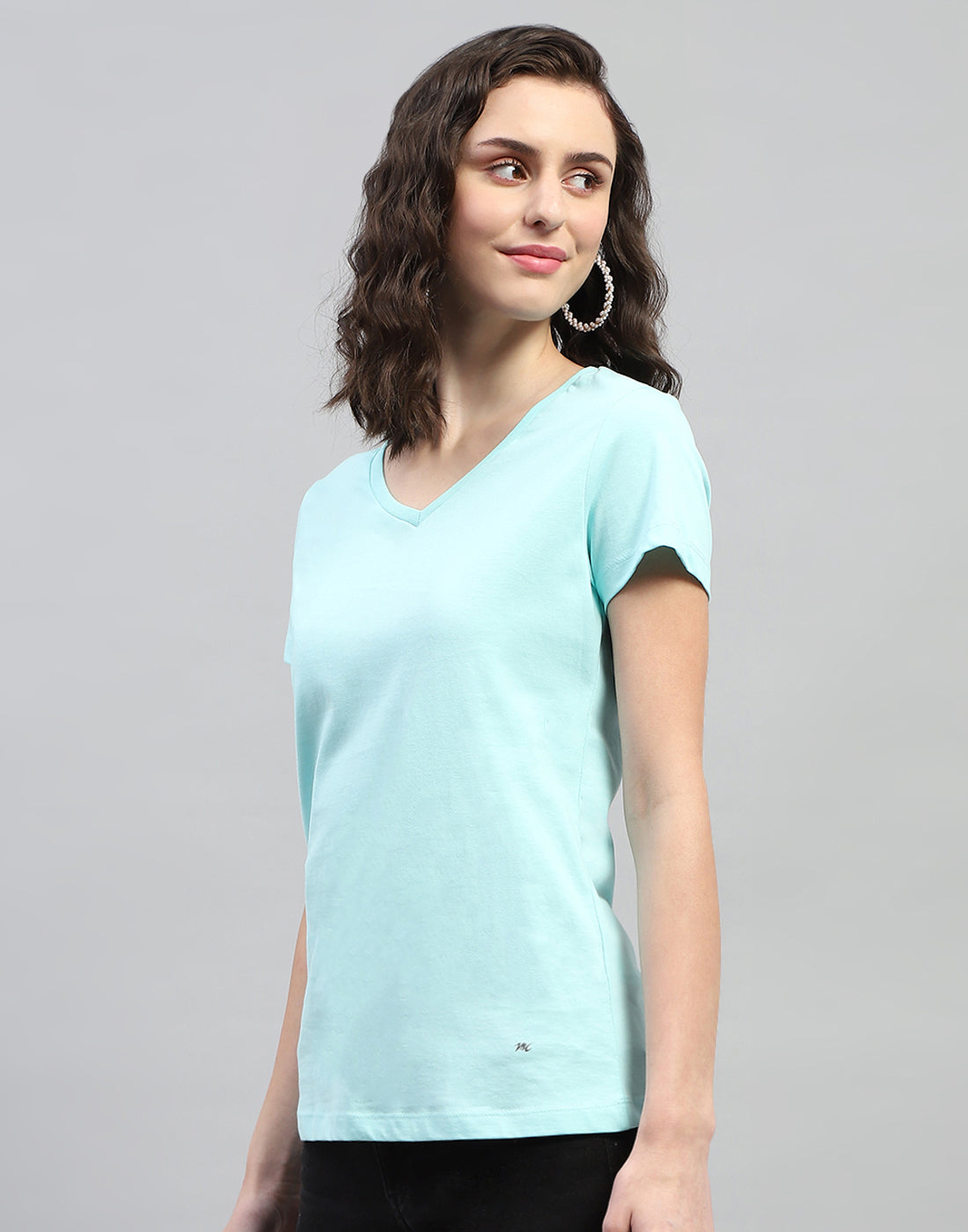 Women Aqua Blue Solid V Neck Half Sleeve Top (Pack of 2)