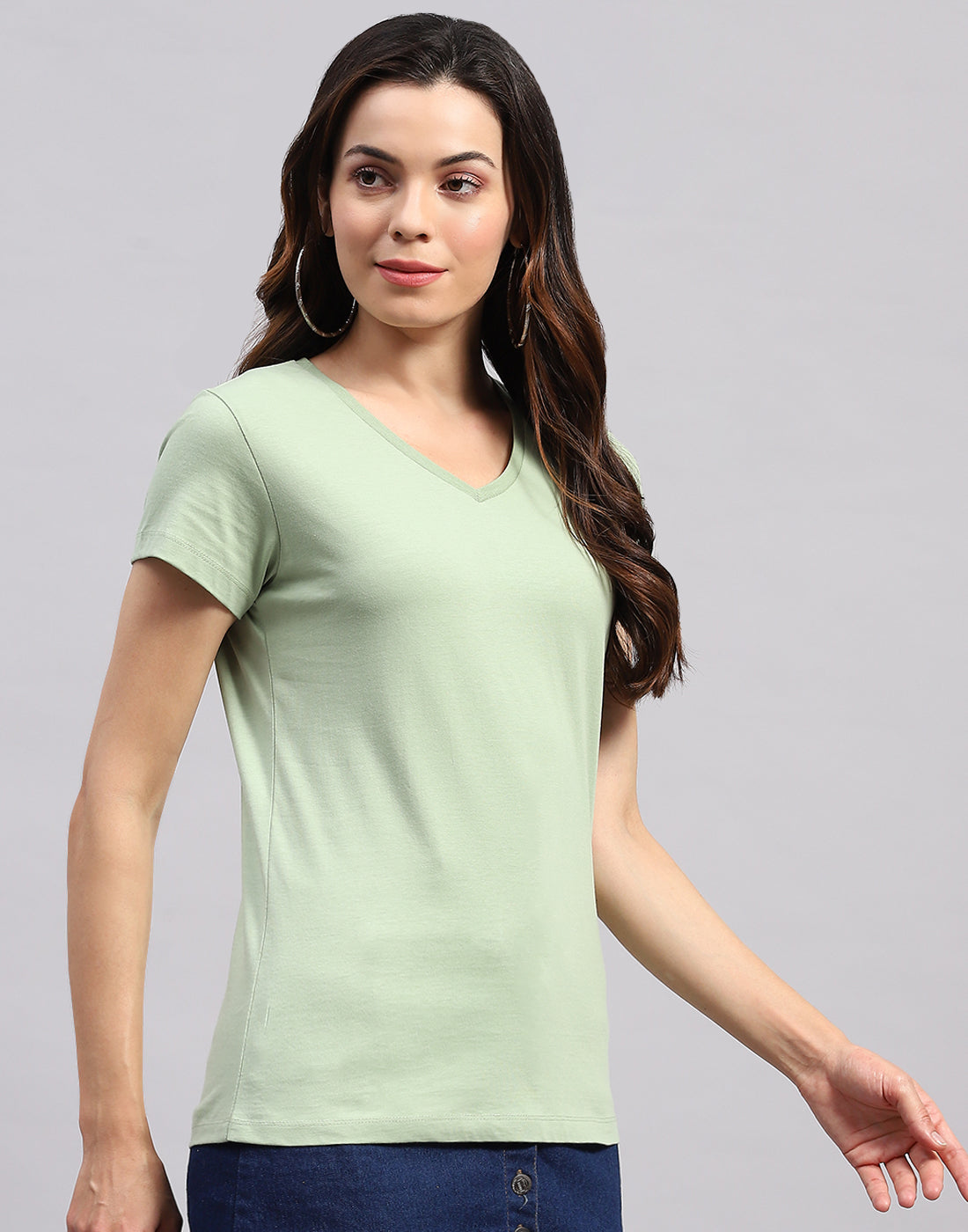 Women Green & Pink Solid V Neck Half Sleeve Top (Pack of 2)