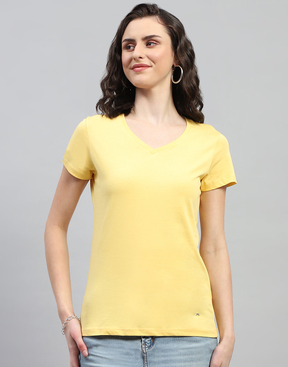 Women Yellow & Turquoise Blue Solid V Neck Half Sleeve Top (Pack of 2)