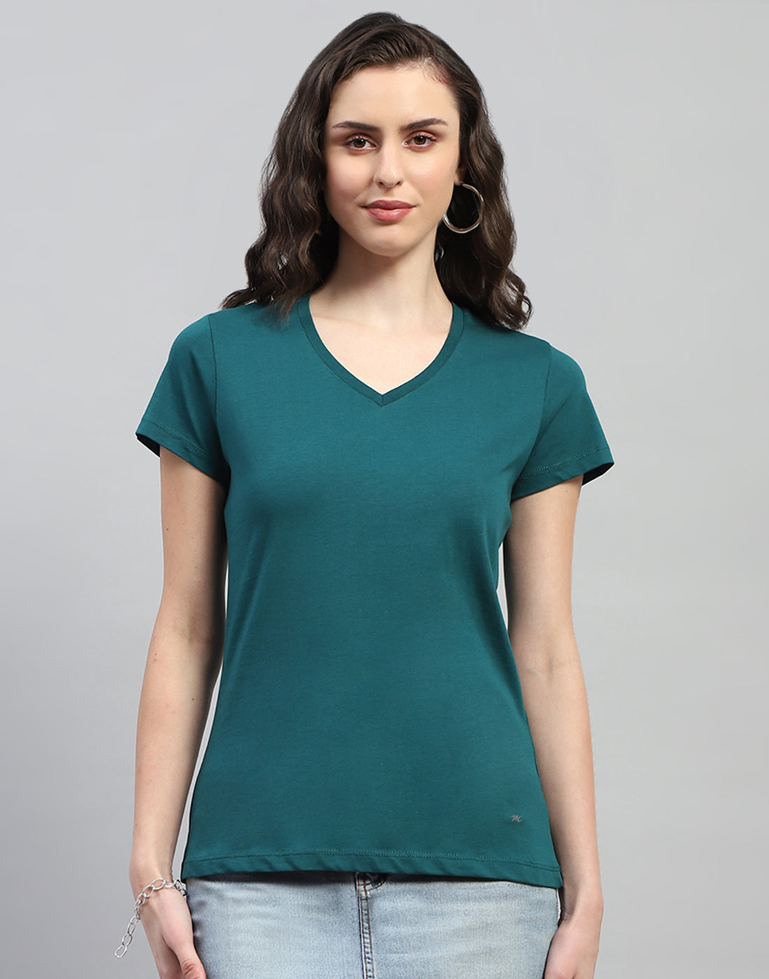 Women Teal Blue & Black Solid V Neck Half Sleeve Top (Pack of 2)