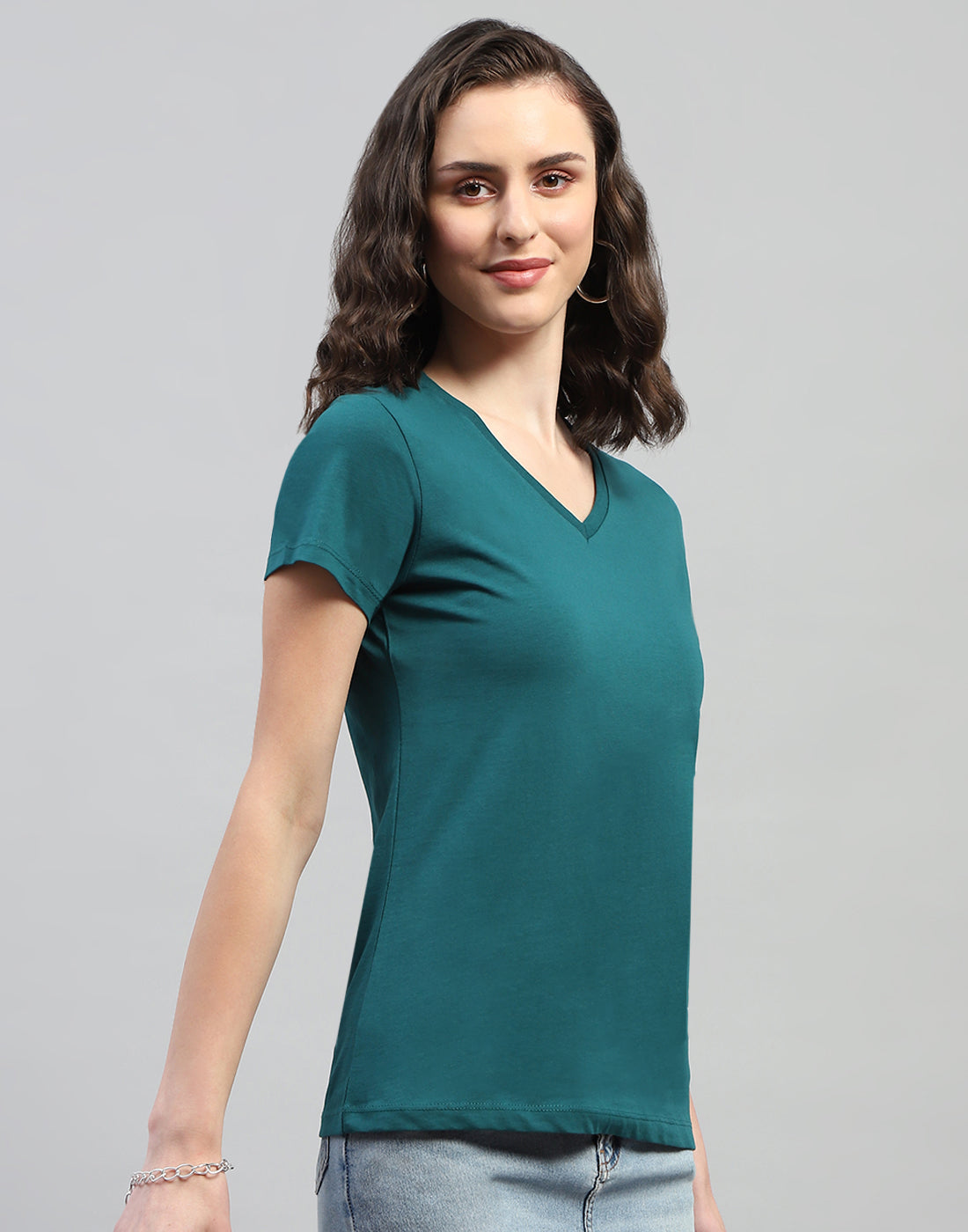 Women Teal Blue & Black Solid V Neck Half Sleeve Top (Pack of 2)