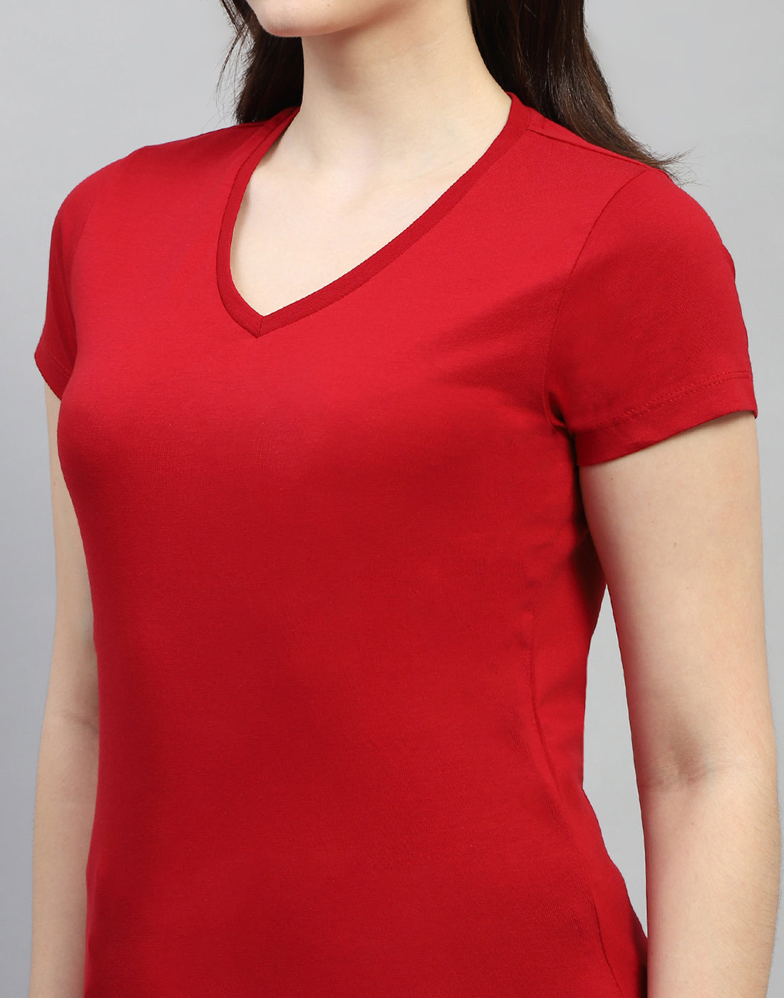 Women Bluish Purple & Red Solid V Neck Half Sleeve Top (Pack of 2)