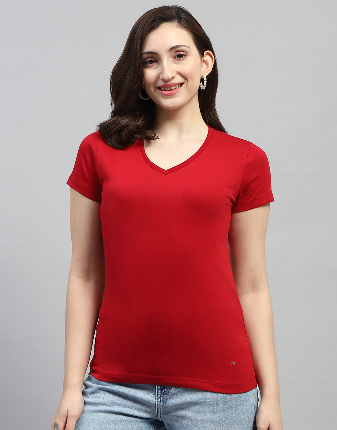 Women Bluish Purple & Red Solid V Neck Half Sleeve Top (Pack of 2)