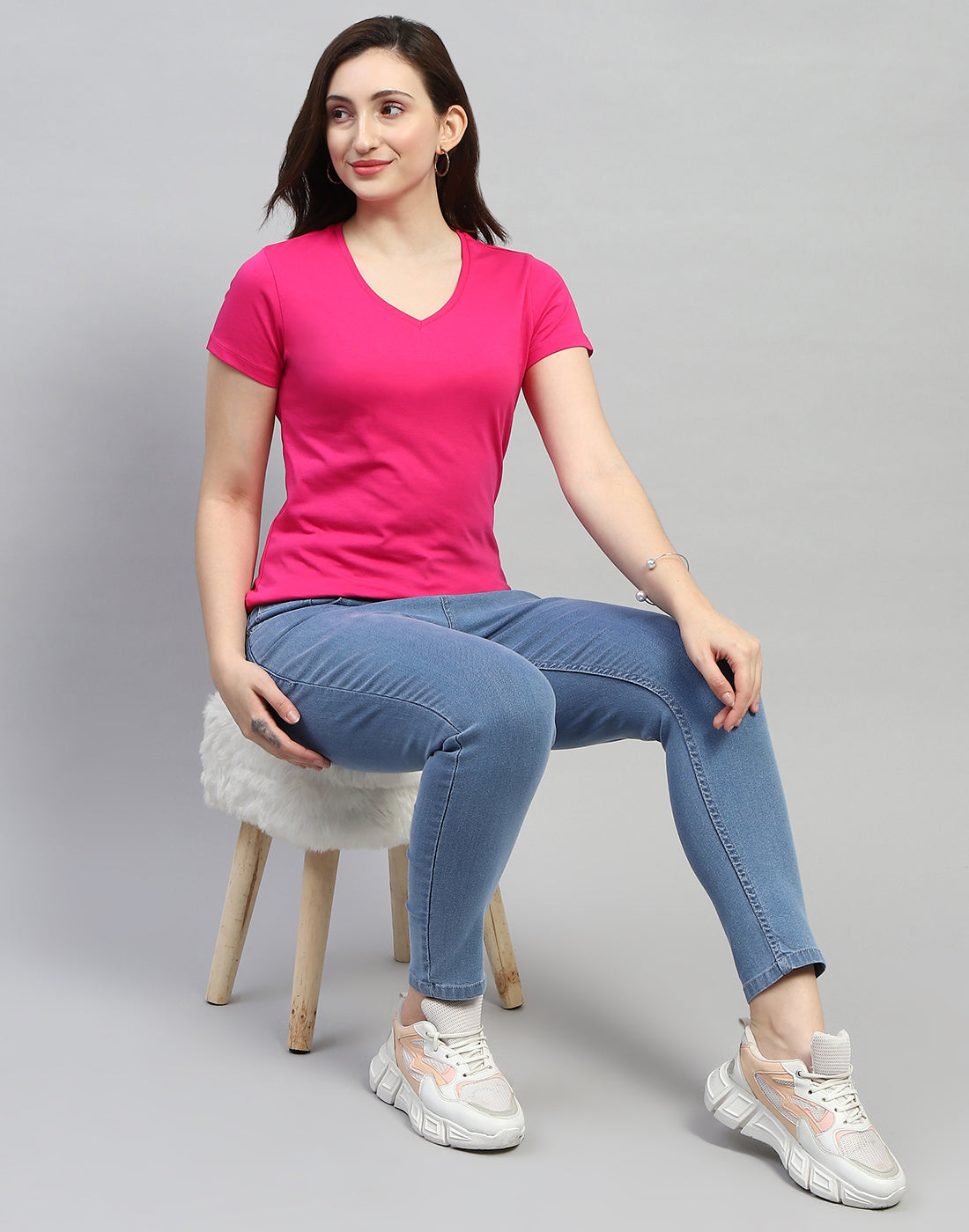 Women Yellow & Pink Solid V Neck Half Sleeve Top (Pack of 2)