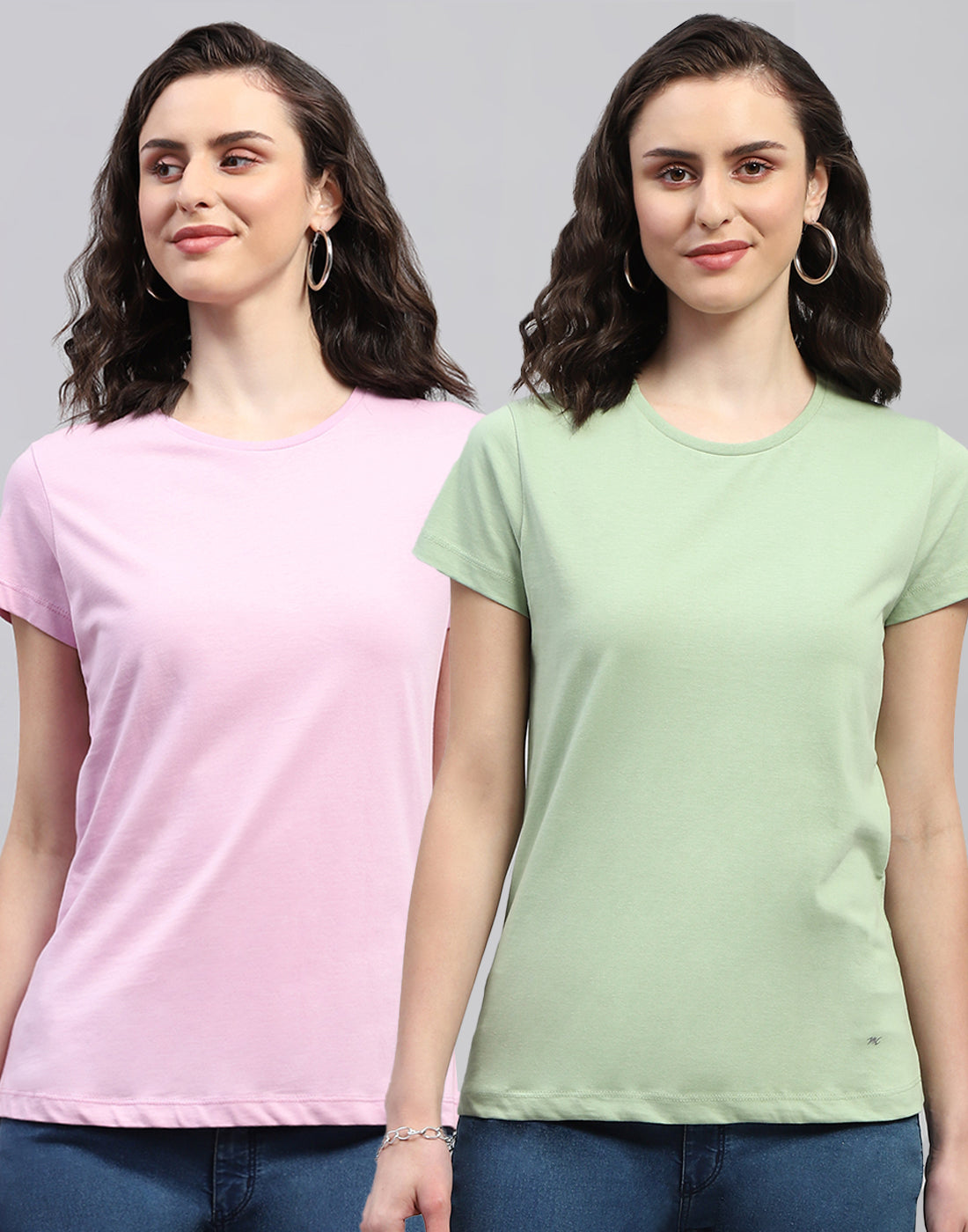 Women Purple & Olive Solid Round Neck Half Sleeve Top (Pack of 2)