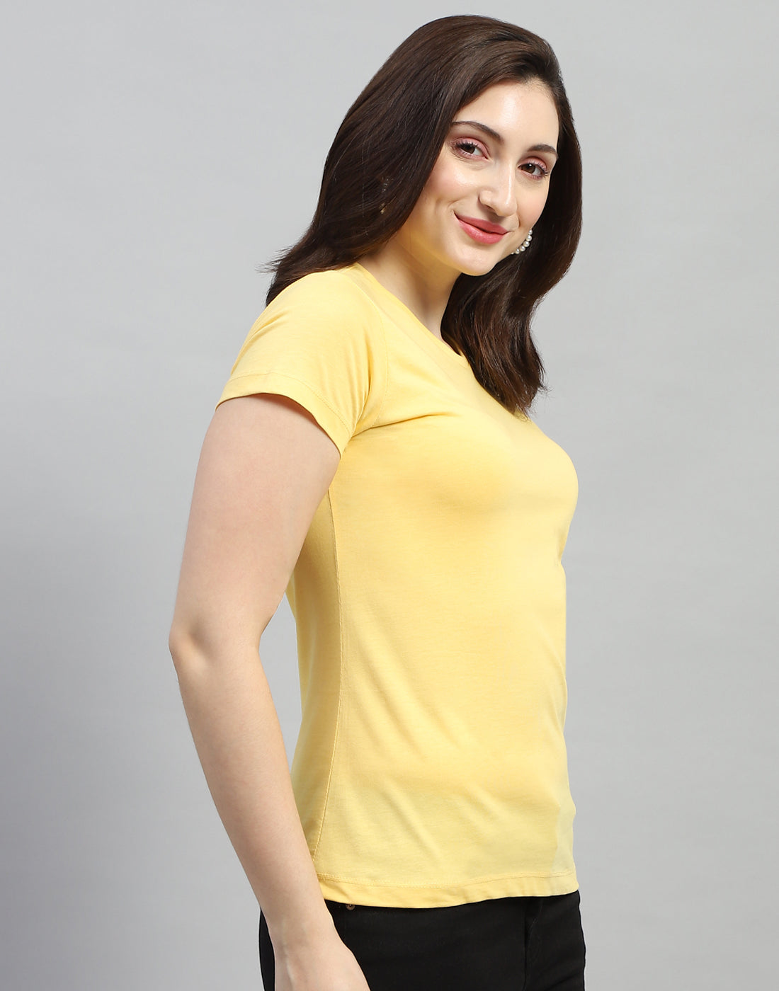 Women Yellow & Turquoise Blue Solid Round Neck Half Sleeve Top (Pack of 2)