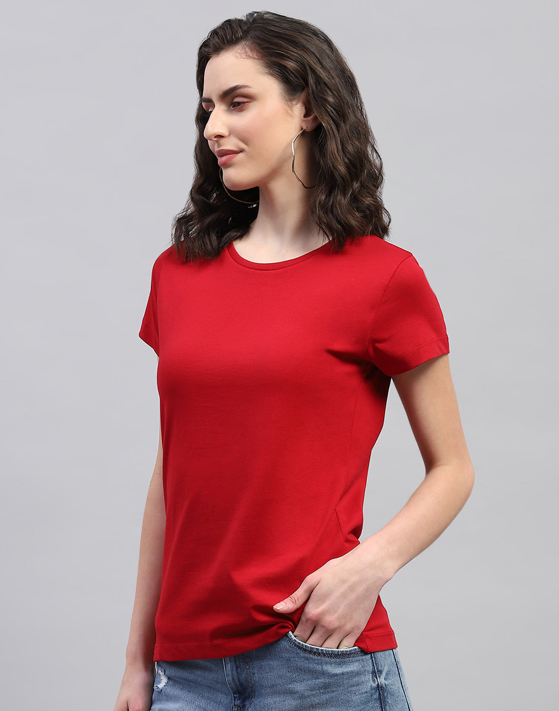 Women Navy Blue & Red Solid Round Neck Half Sleeve Top (Pack of 2)