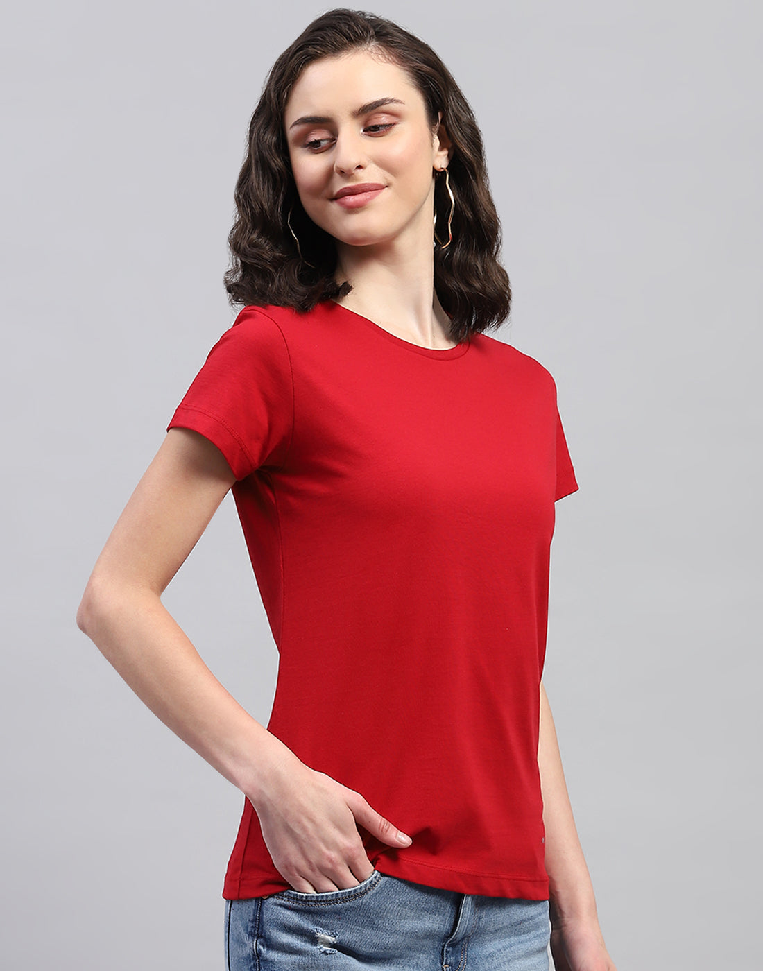 Women Navy Blue & Red Solid Round Neck Half Sleeve Top (Pack of 2)