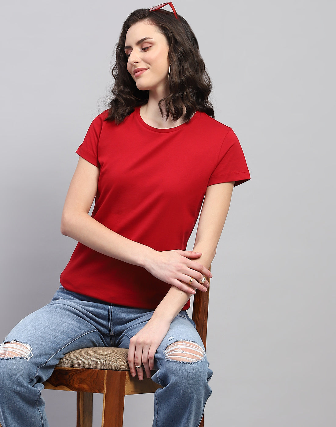 Women Navy Blue & Red Solid Round Neck Half Sleeve Top (Pack of 2)