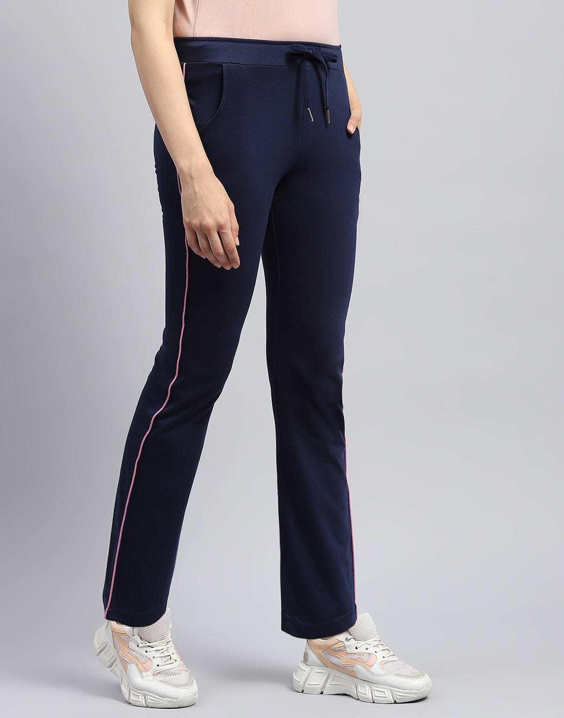 Women Navy Blue Solid Regular Fit Lower