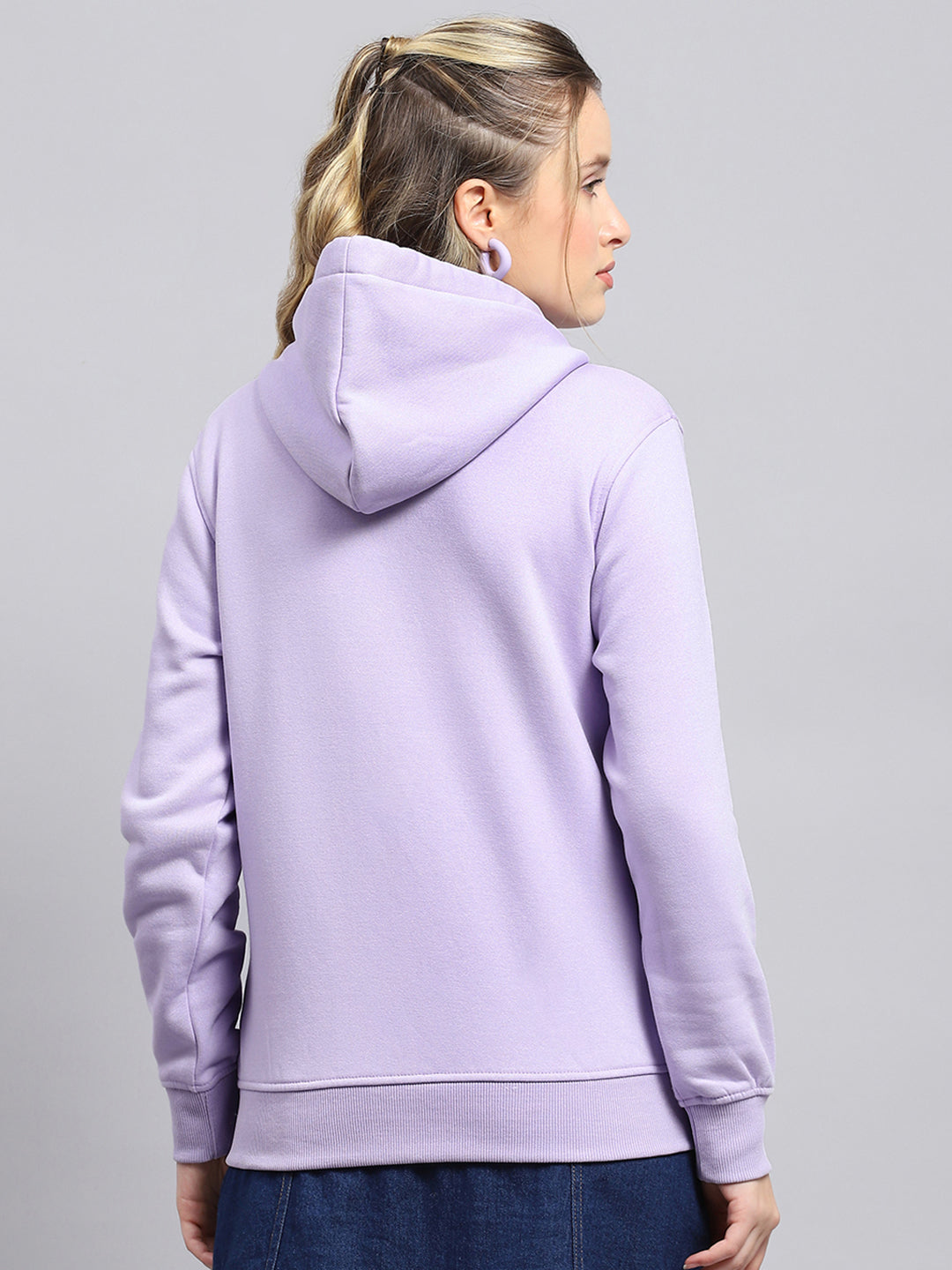 Women Purple Solid Hooded Full Sleeve Sweatshirt