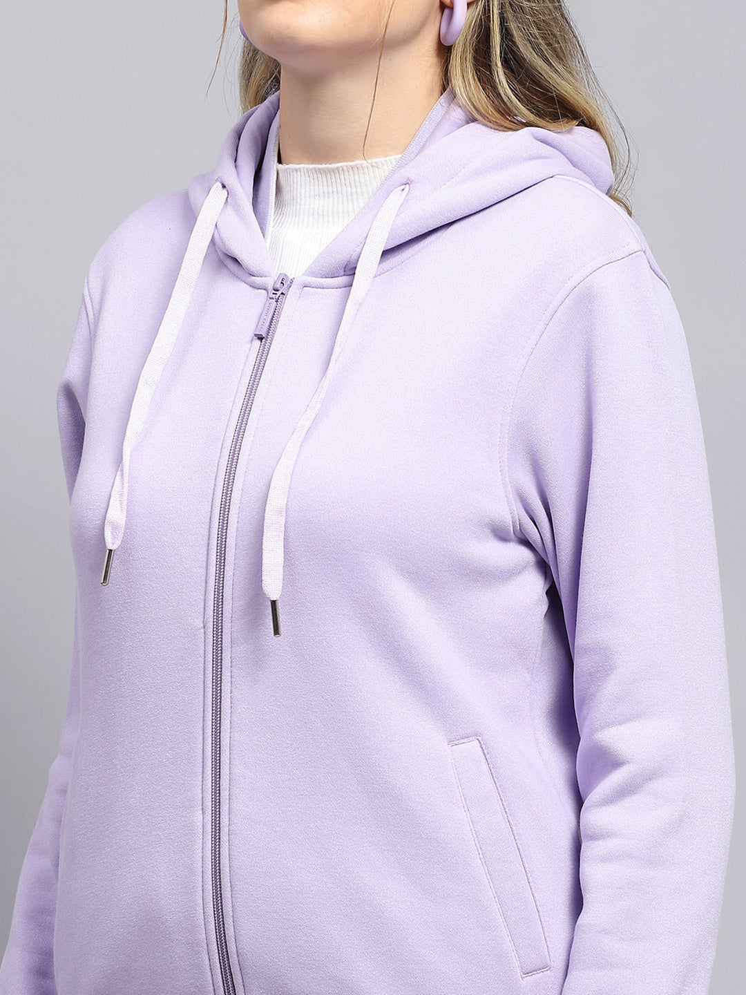 Women Purple Solid Hooded Full Sleeve Sweatshirt