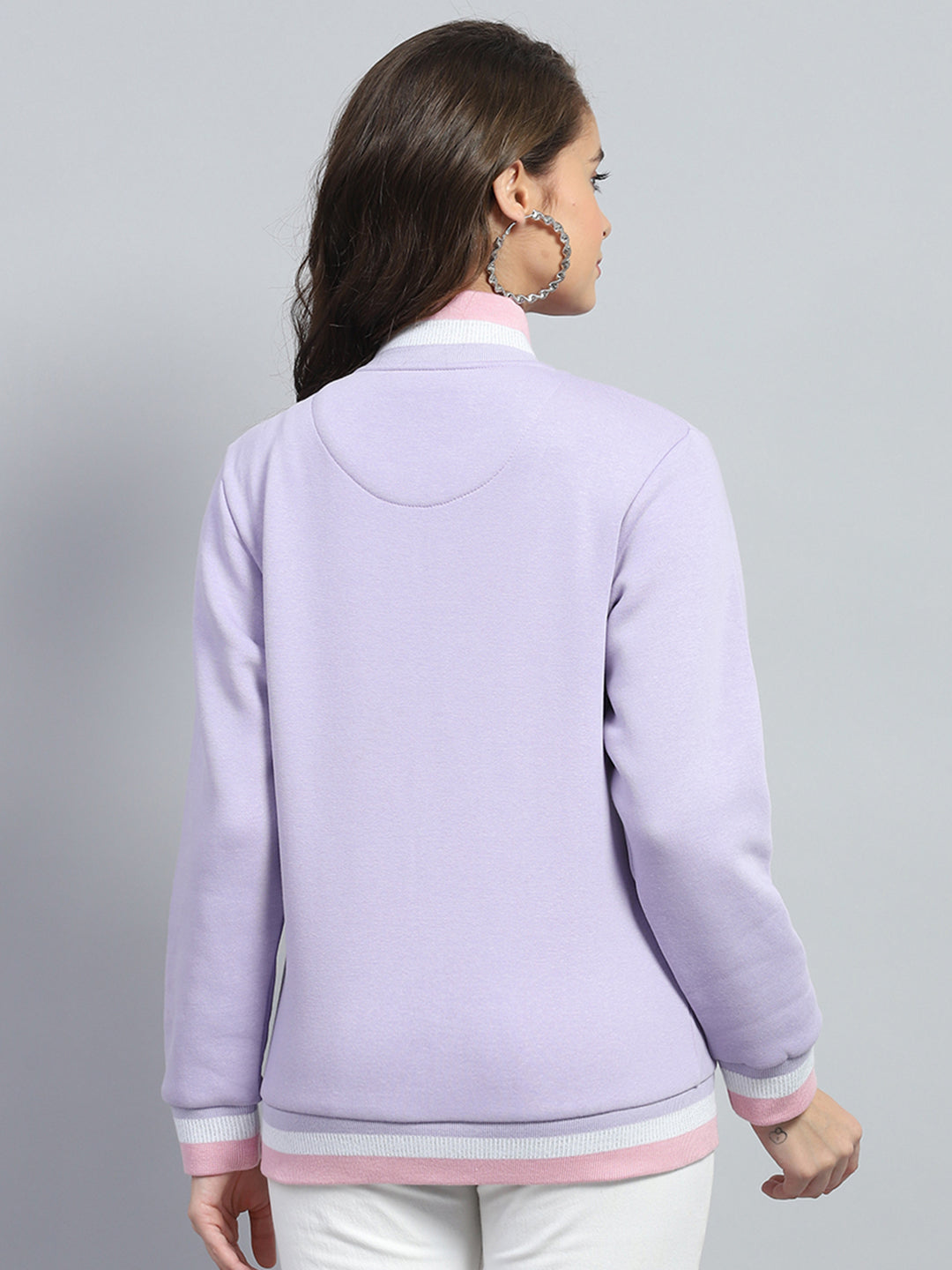 Women Purple Solid Mock Neck Full Sleeve Sweatshirt