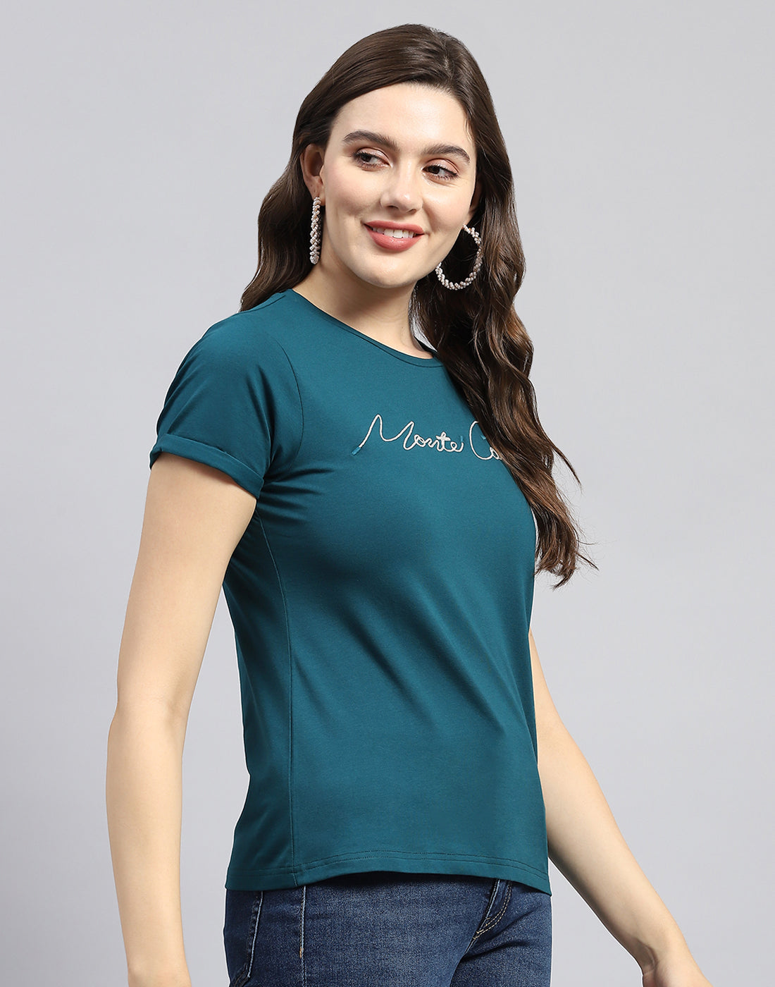 Women Green Solid Round Neck Half Sleeve Top