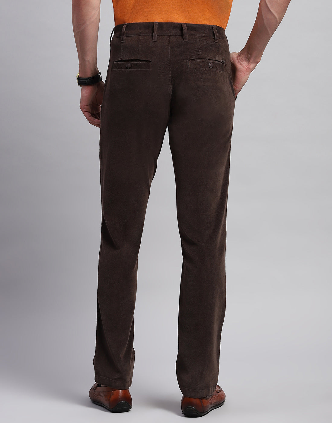 Men Brown Solid Regular Fit Trouser