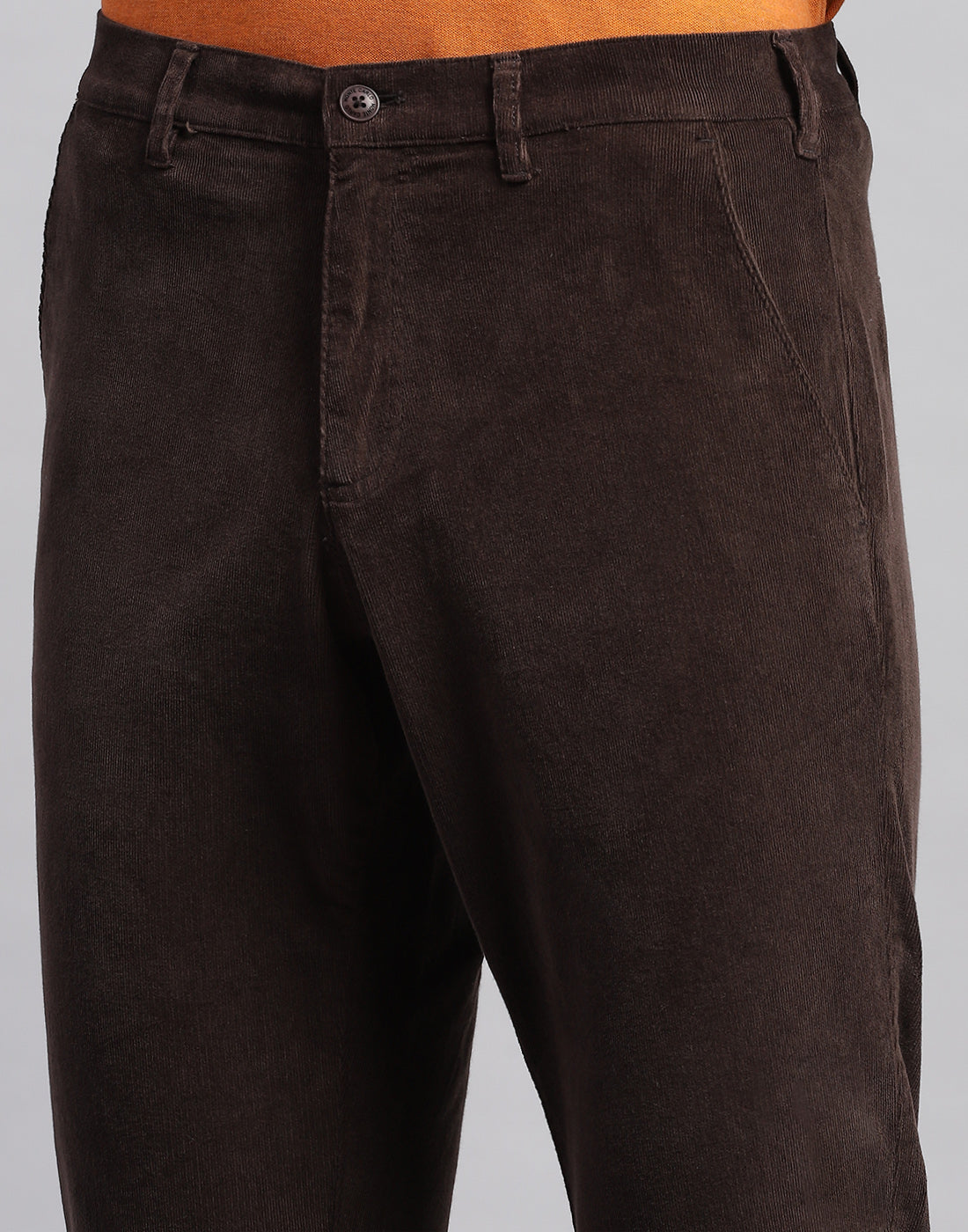 Men Brown Solid Regular Fit Trouser