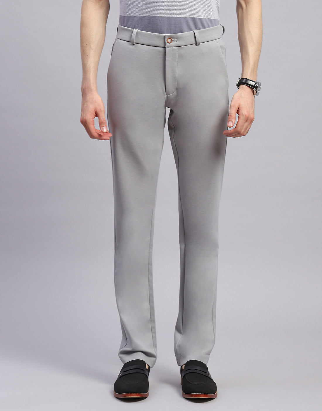 Men Grey Solid Regular Fit Trouser