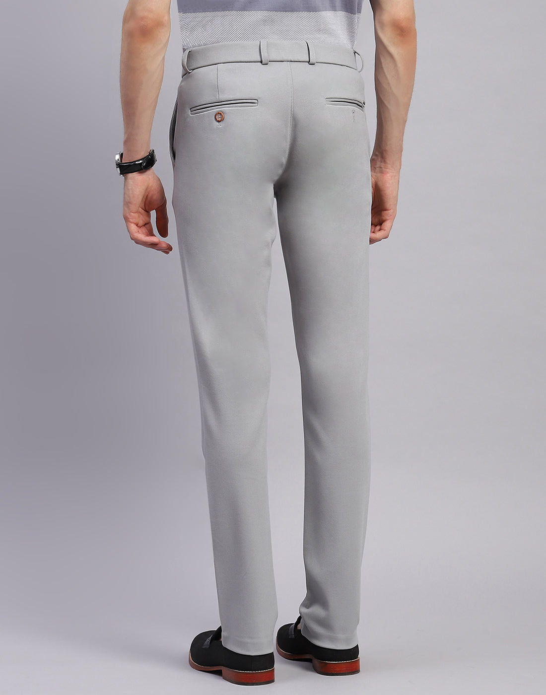 Men Grey Solid Regular Fit Trouser