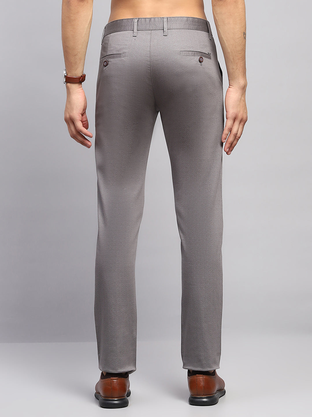 Men Grey Solid Regular Fit Trouser