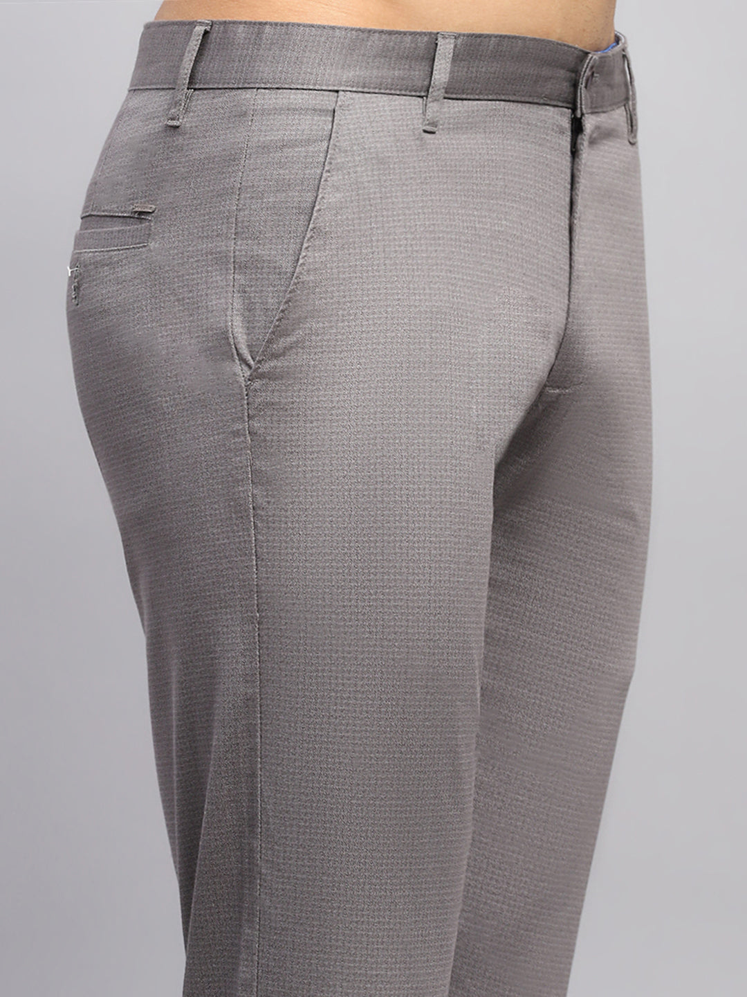 Men Grey Solid Regular Fit Trouser