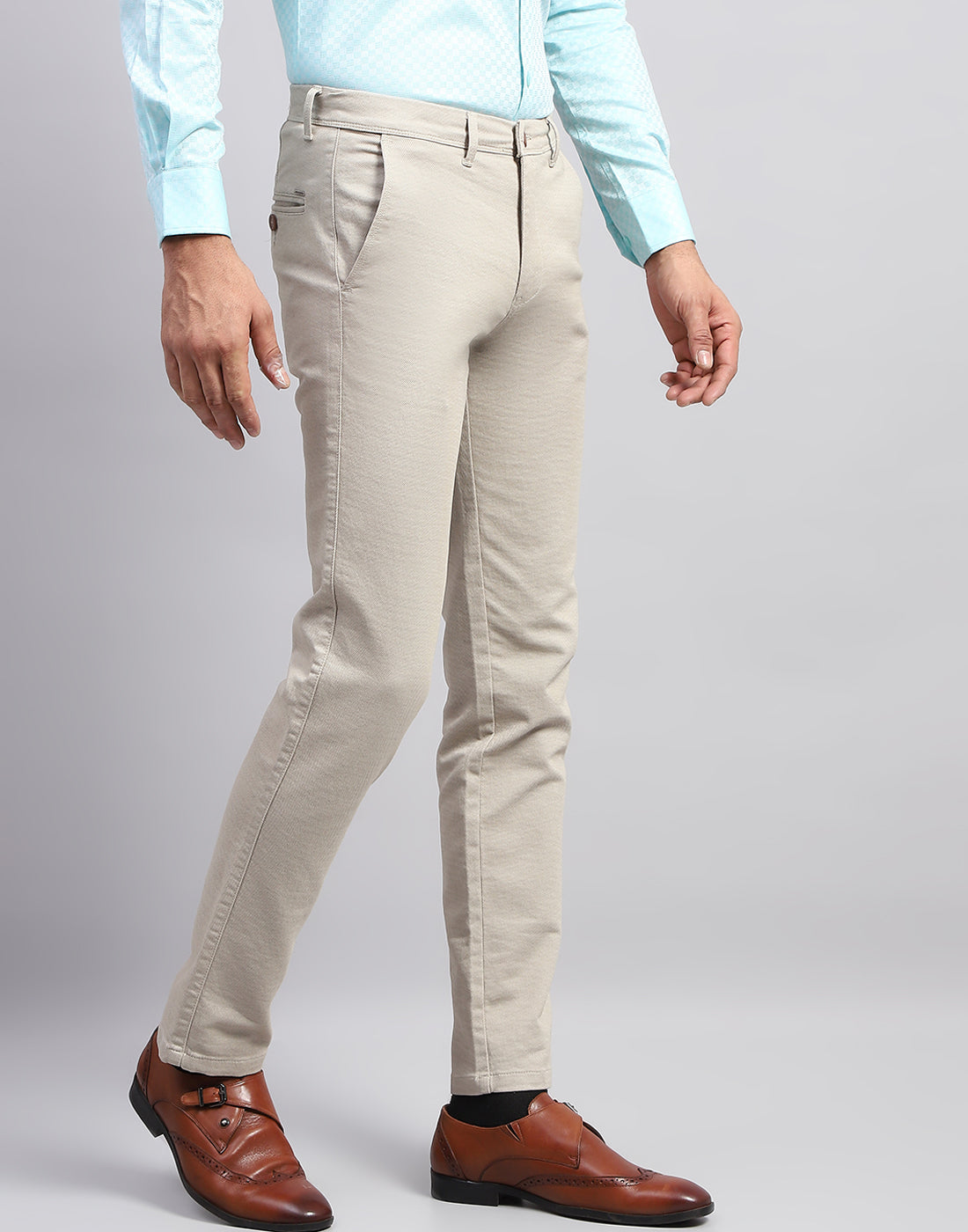 Men Beige Solid Smart Fit Trouser