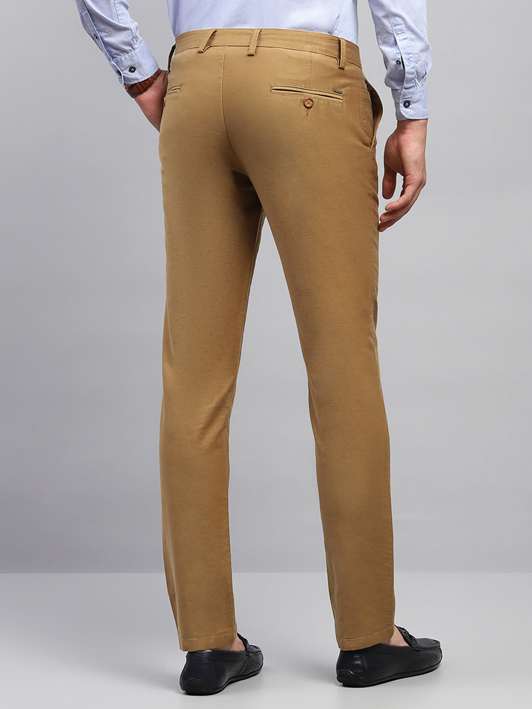 Men Khaki Solid Regular Fit Trouser