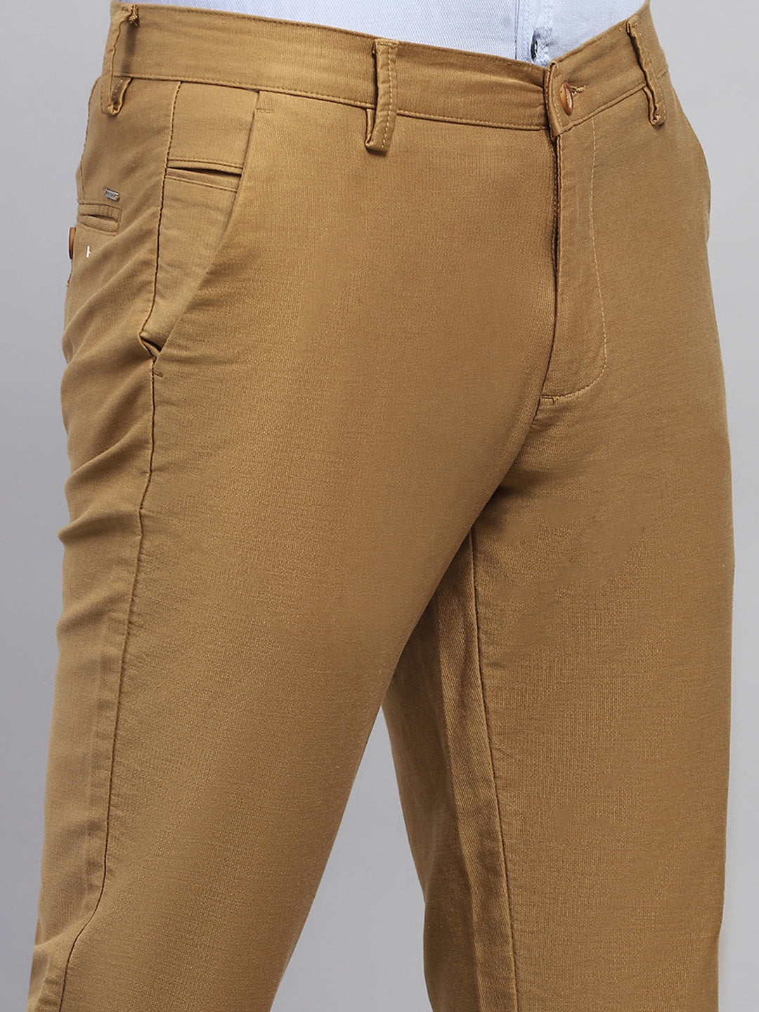 Men Khaki Solid Regular Fit Trouser