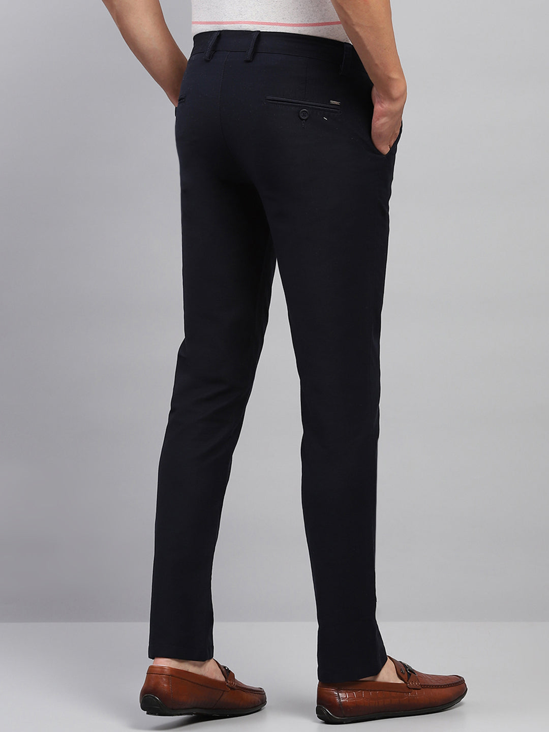 Men Navy Blue Solid Regular Fit Trouser