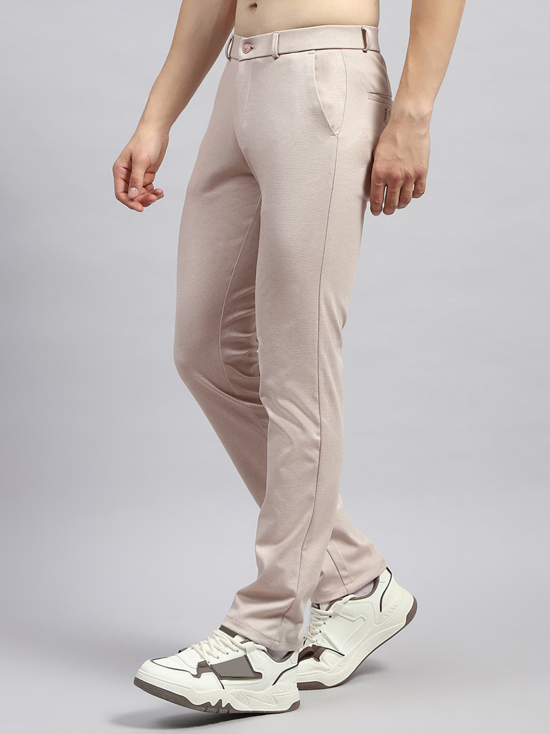 Men Beige Solid Regular Fit Trouser