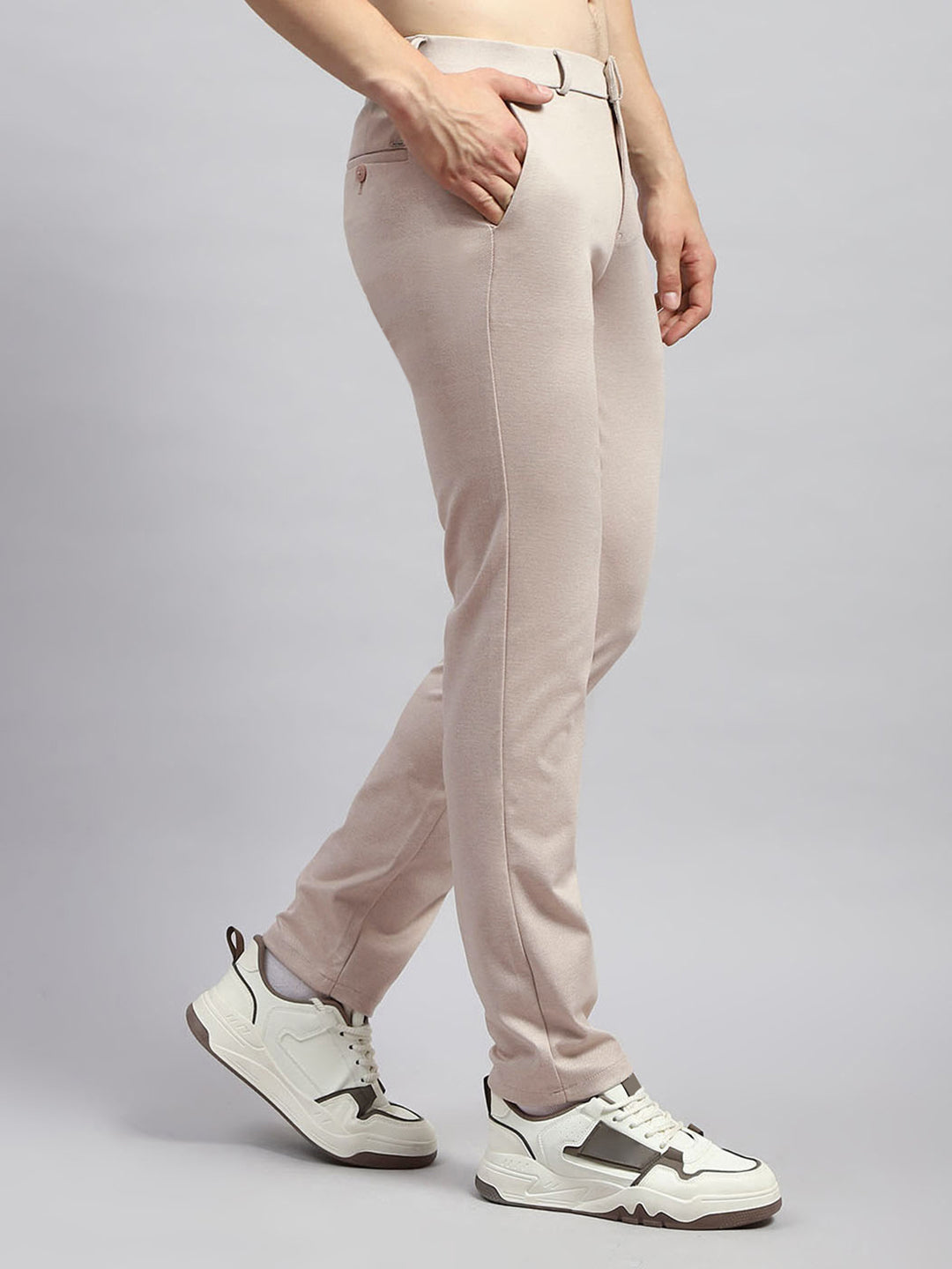 Men Beige Solid Regular Fit Trouser