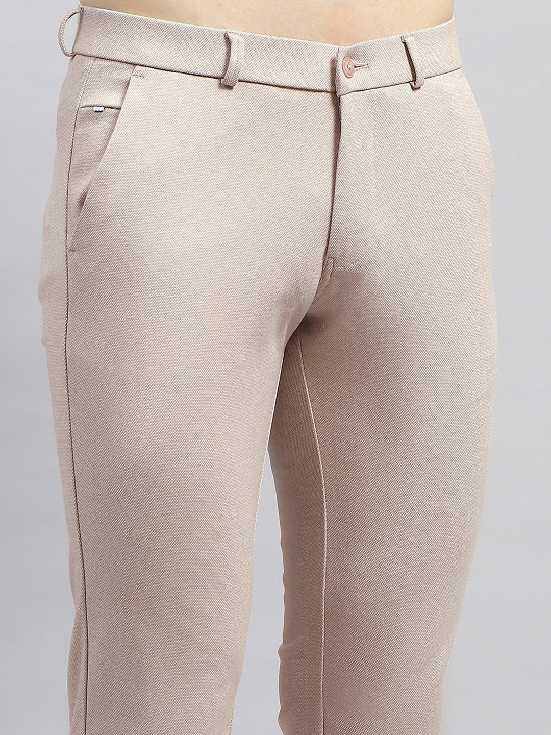 Men Beige Solid Regular Fit Trouser