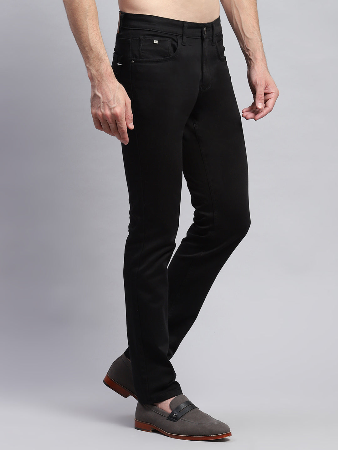 Men Black Solid Regular Fit Trouser