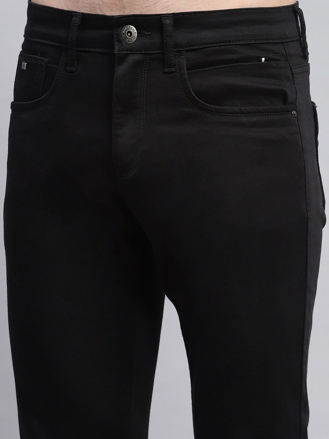 Men Black Solid Regular Fit Trouser