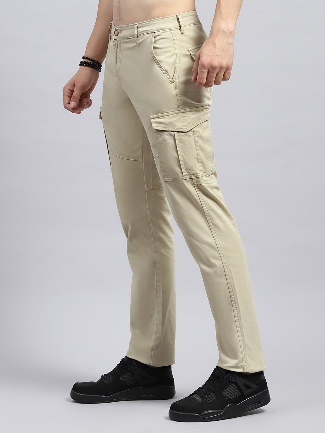 Men Beige Solid Cargo Cargo