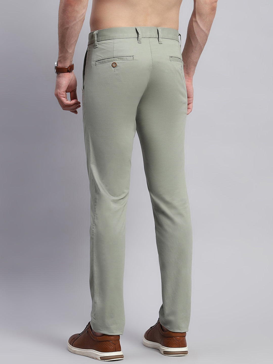 Men Green Solid Regular Fit Trouser