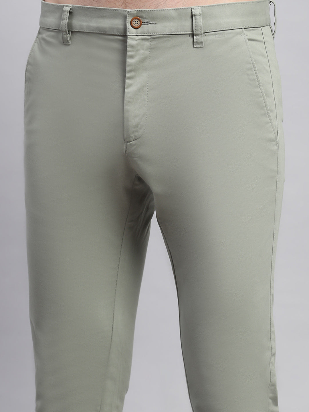 Men Green Solid Regular Fit Trouser