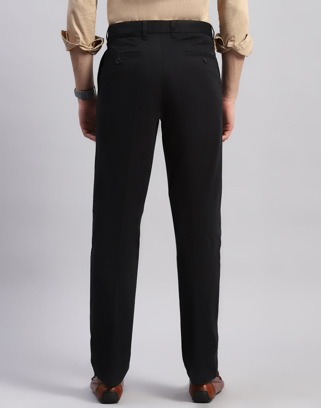 Men Black Solid Regular Fit Trouser