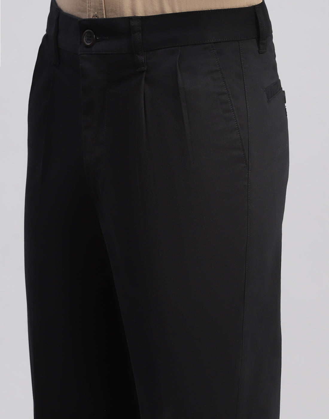 Men Black Solid Regular Fit Trouser