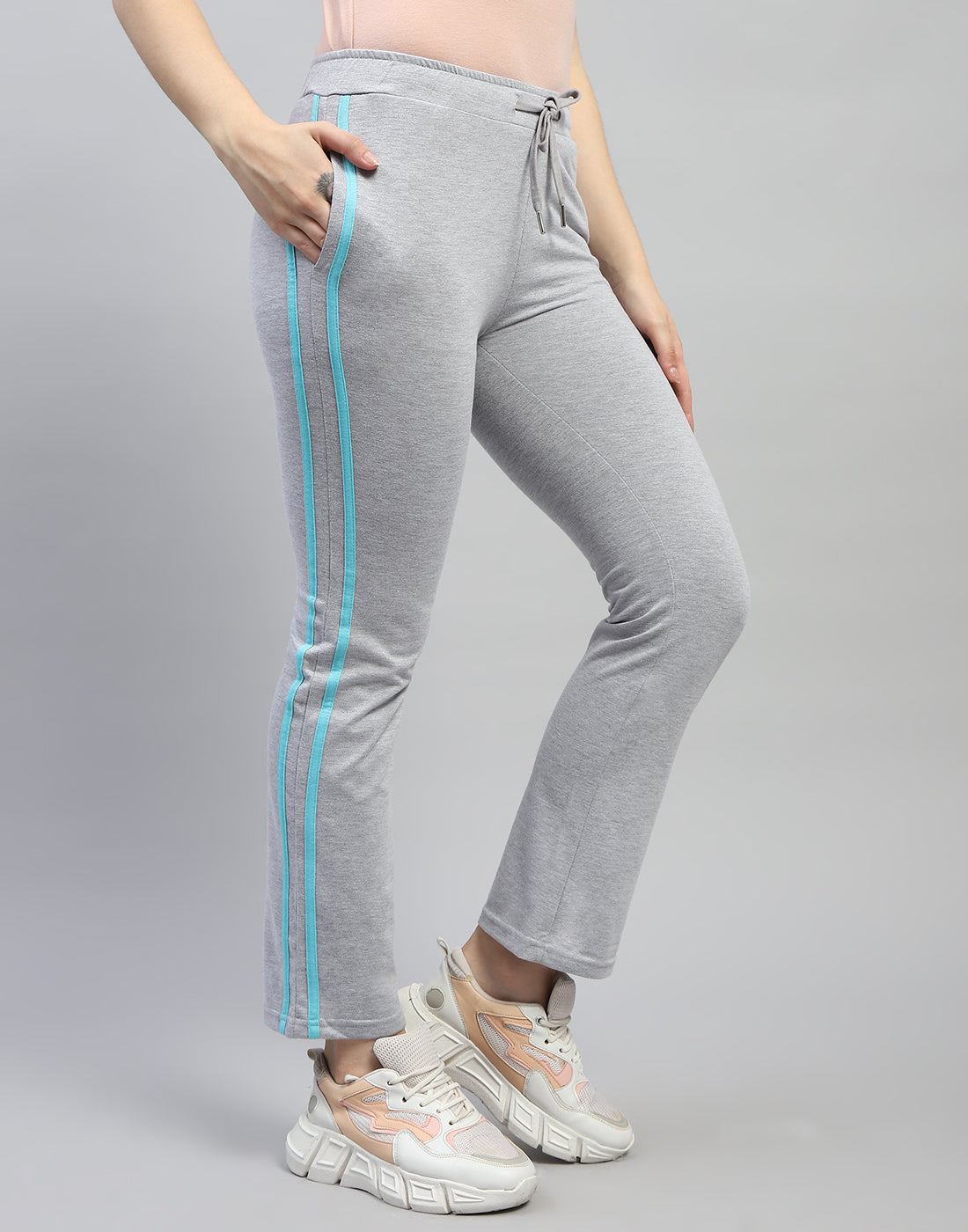 Women Grey Melange Solid Regular Fit Lower