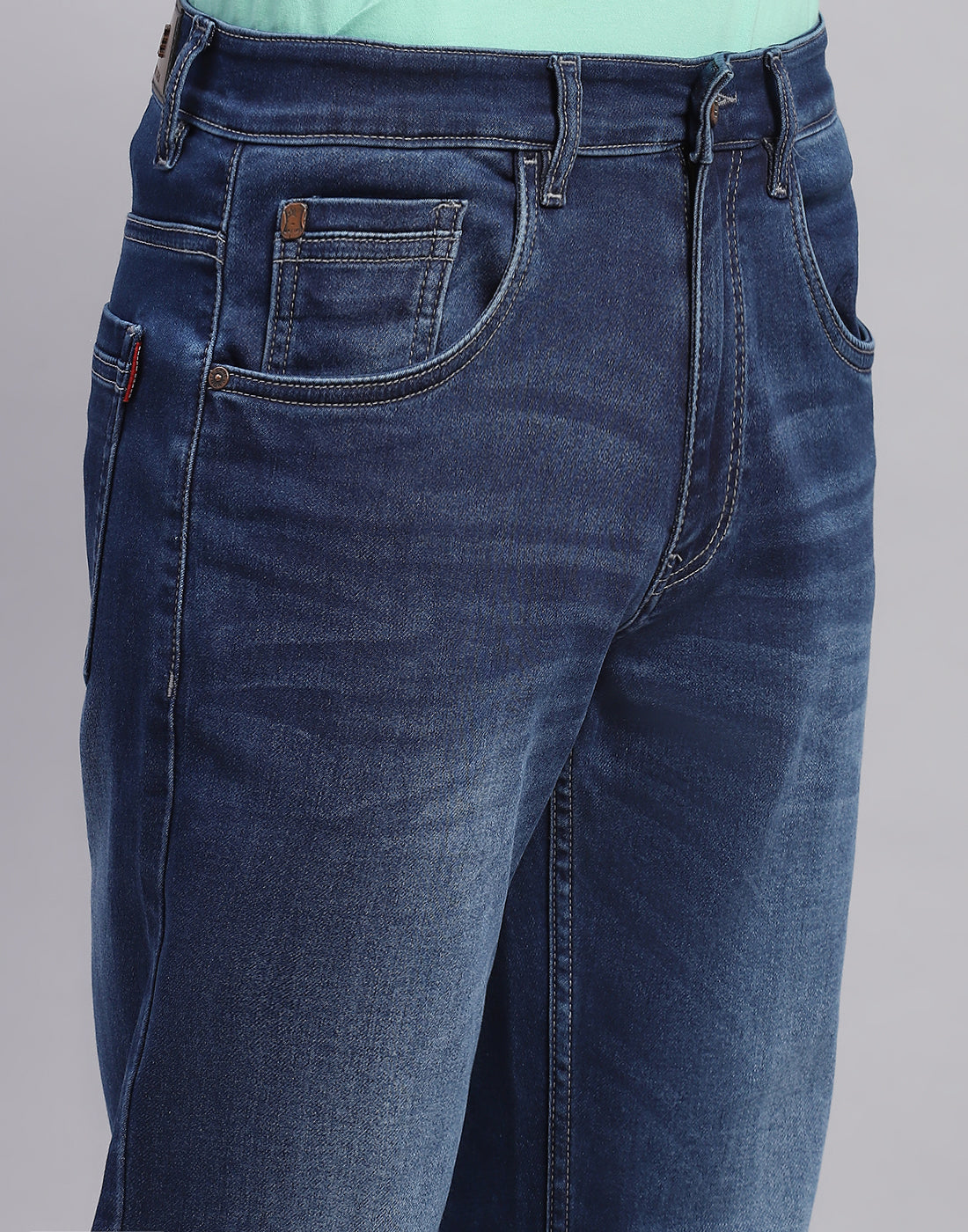 Men Blue Light Wash Narrow Fit Denim