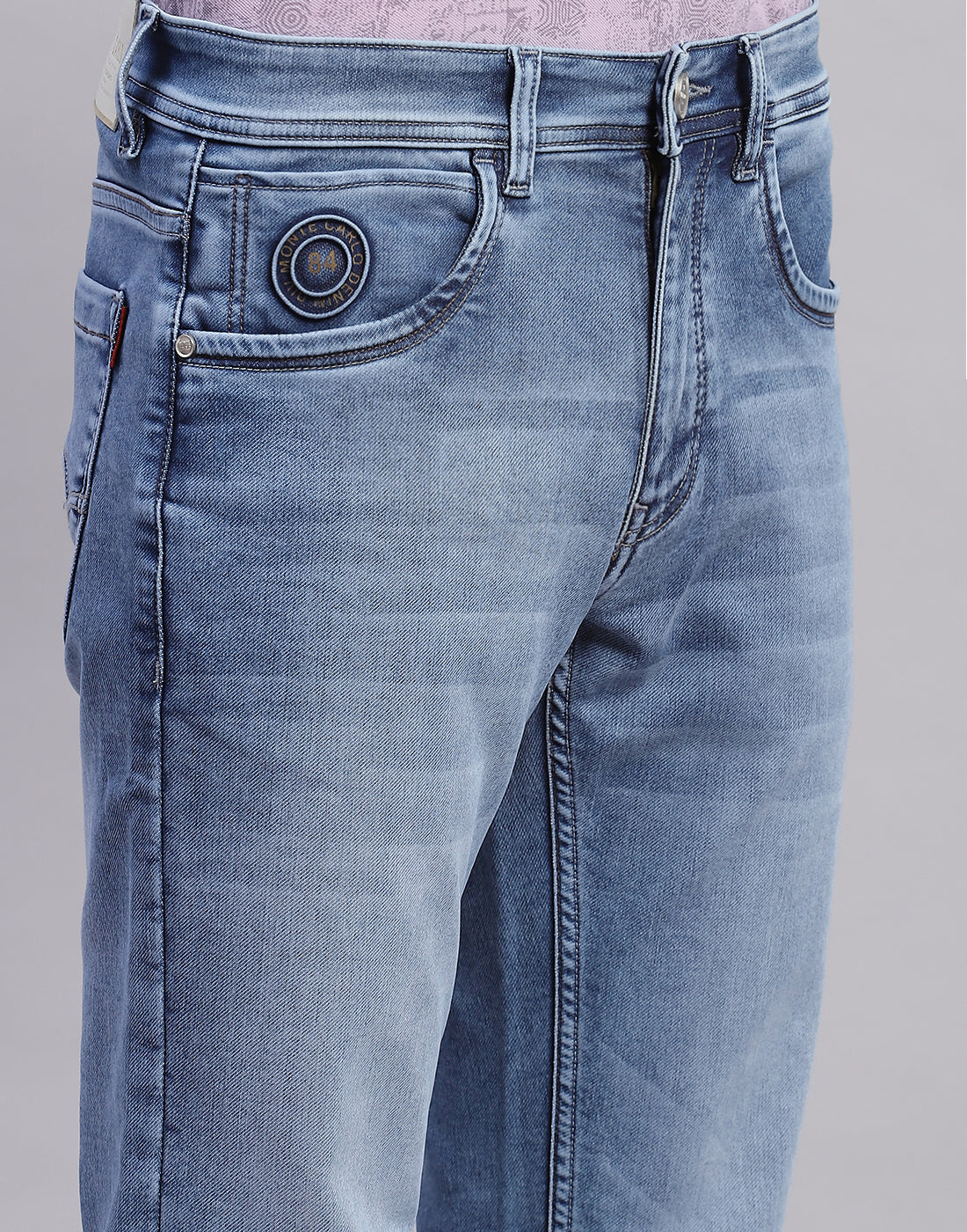 Men Blue Light Wash Narrow Fit Denim