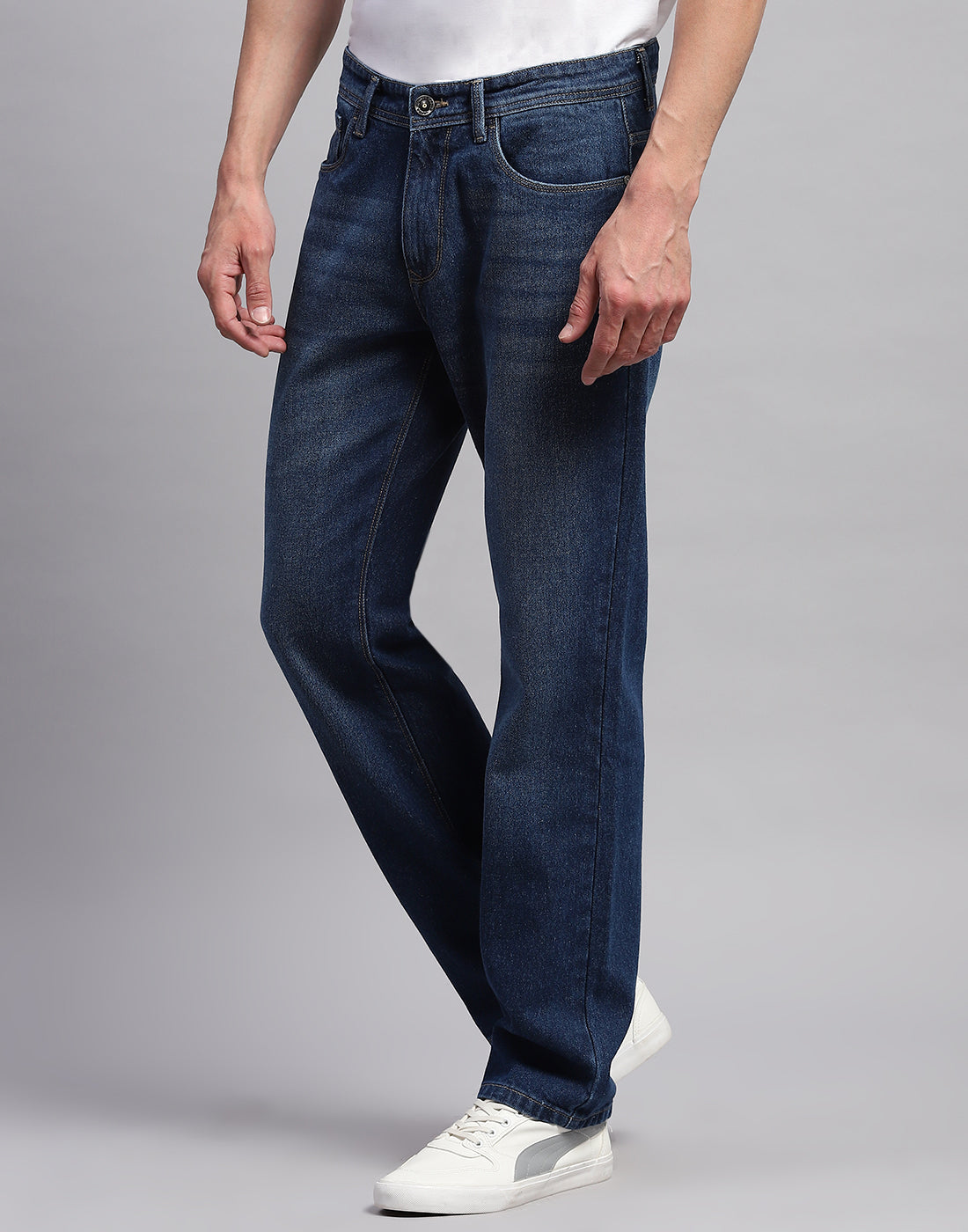 Men Blue Light Wash Regular Fit Denim