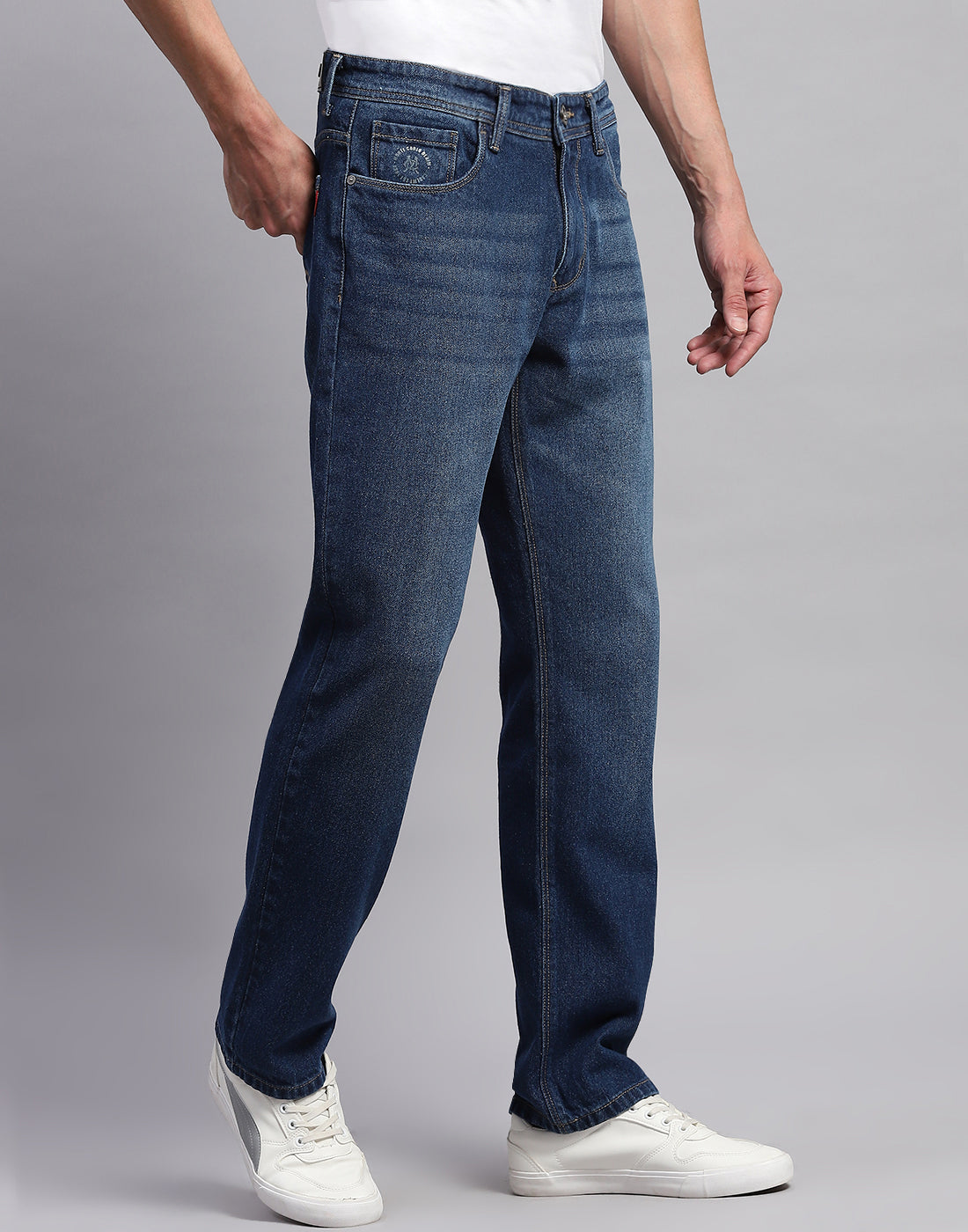 Men Blue Light Wash Regular Fit Denim